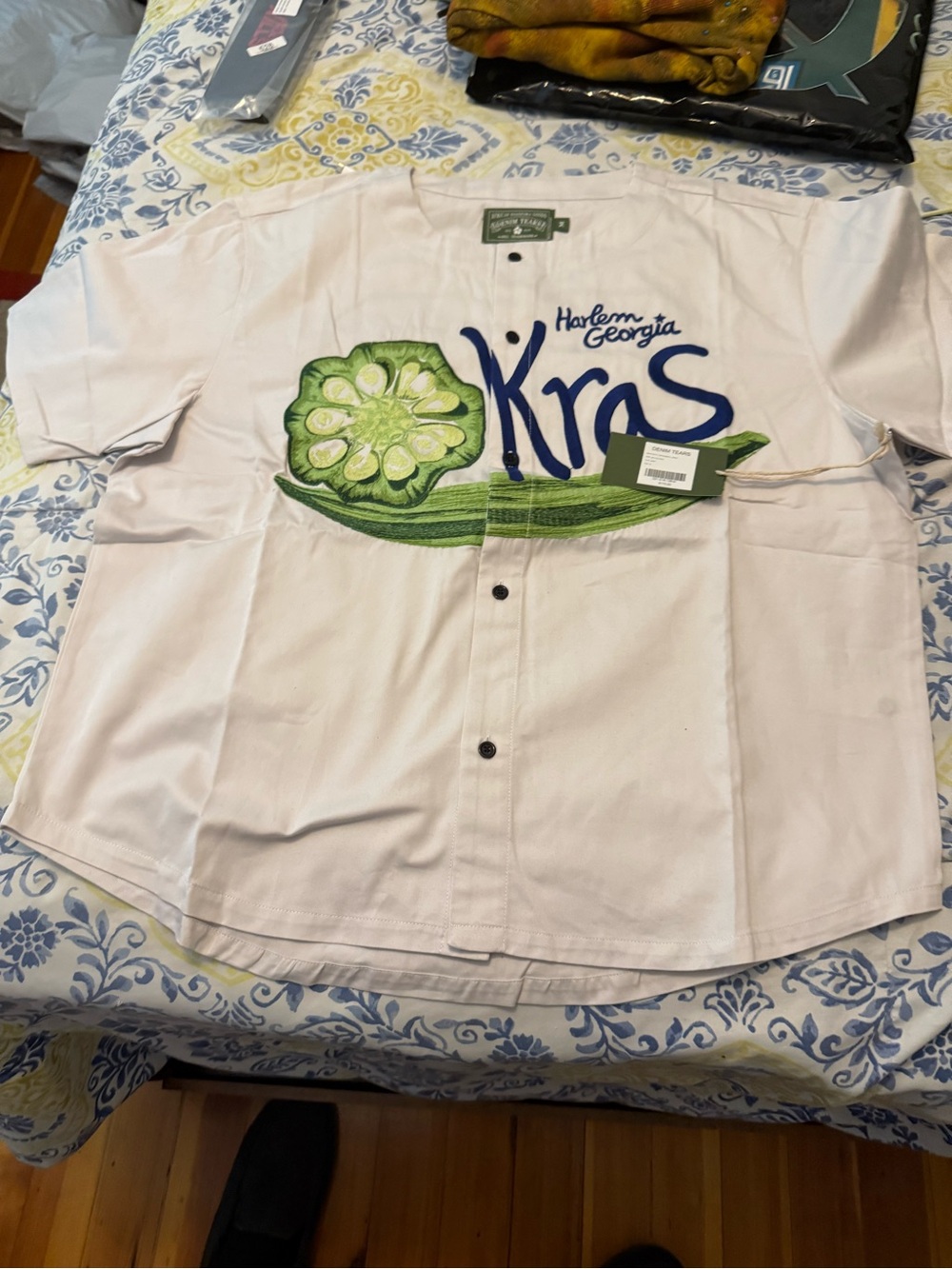 Denim Tears Harlem Okras White with Green Graphic Jersey